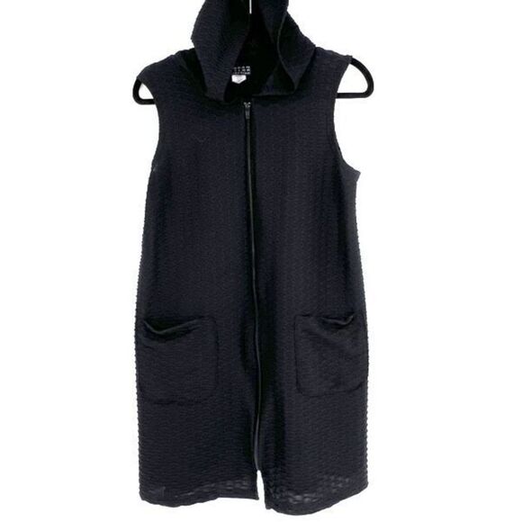 Jordan Taylor Womens Waffle Knit Sleeveless Hooded Swim Cover-Up Black Sz Medium - Picture 2 of 10